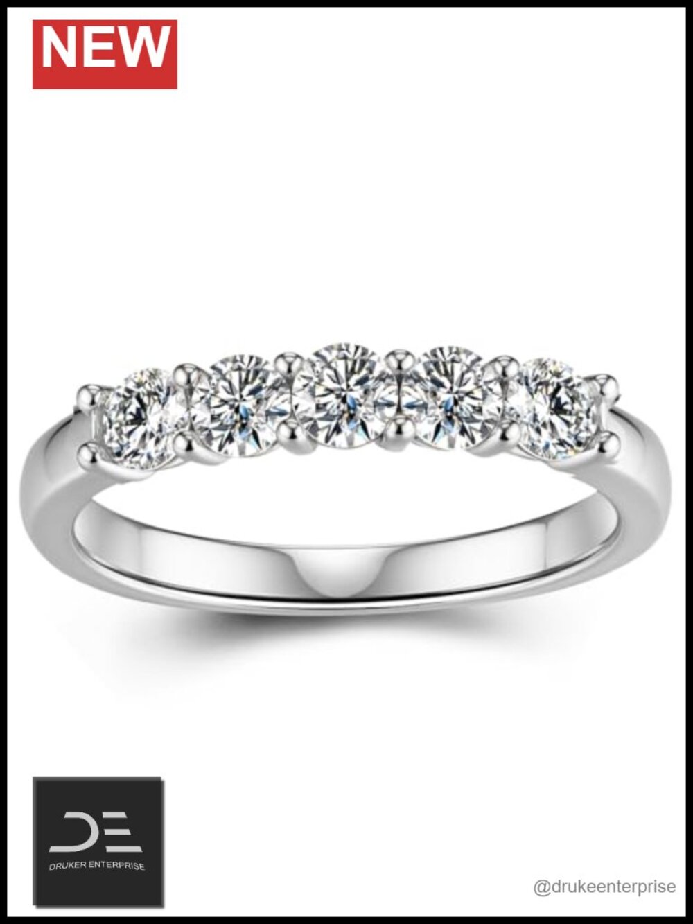 0.5ct Moissanite Half Eternity Ring, 18K White Gold Plated S925, Lab Created
